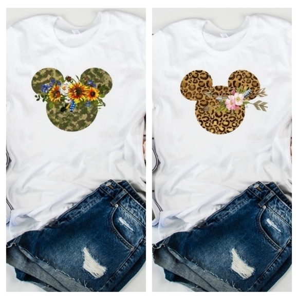 Chase Tops - Chase NWOT Mickey Leopard or Camo Floral Graphic Soft Stretchy White Tee